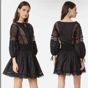 Endless Rose Crochet & Metal Flare Mini Dress Balloon Sleeve Black Medium